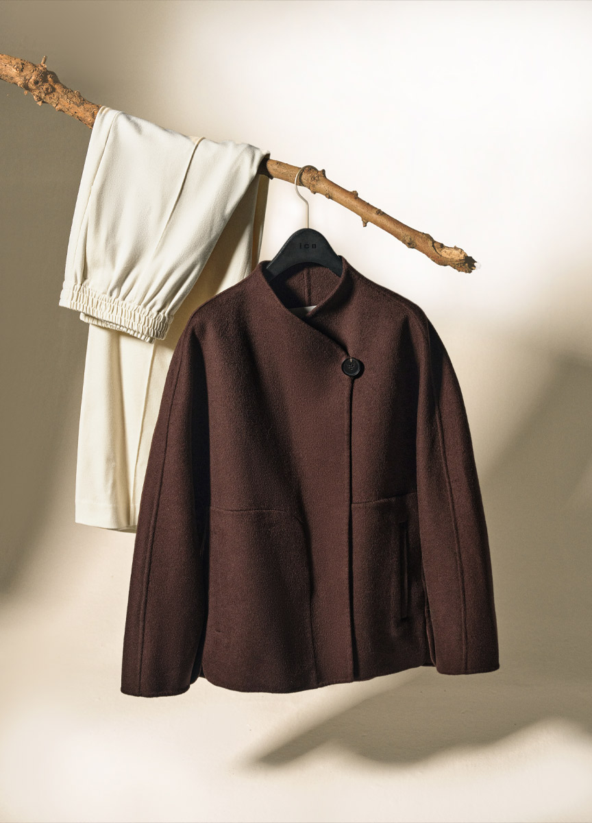 混絲羊絨翻領短大衣